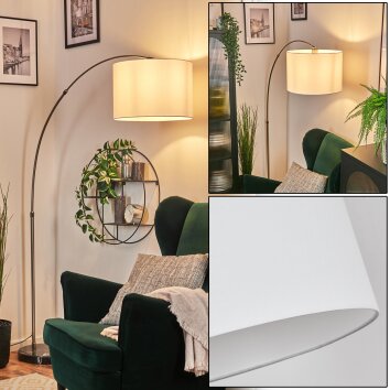 Bassagoda Lampadaire, Lampadaires arc Nickel mat, Noir, 1 lumière, Abat-jour en tissu