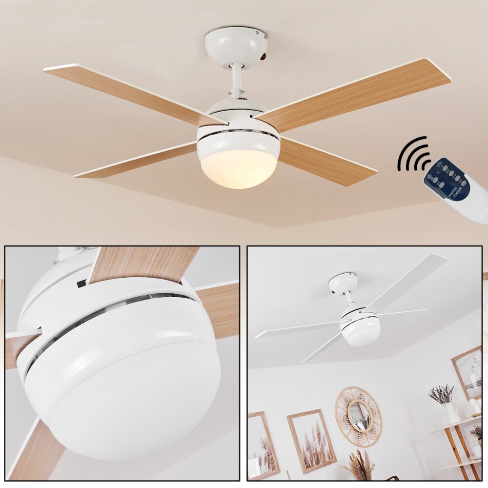 Ventilateur de plafond Hausvik Brun, Blanc, 1 lumière, Télécommandes main product photo