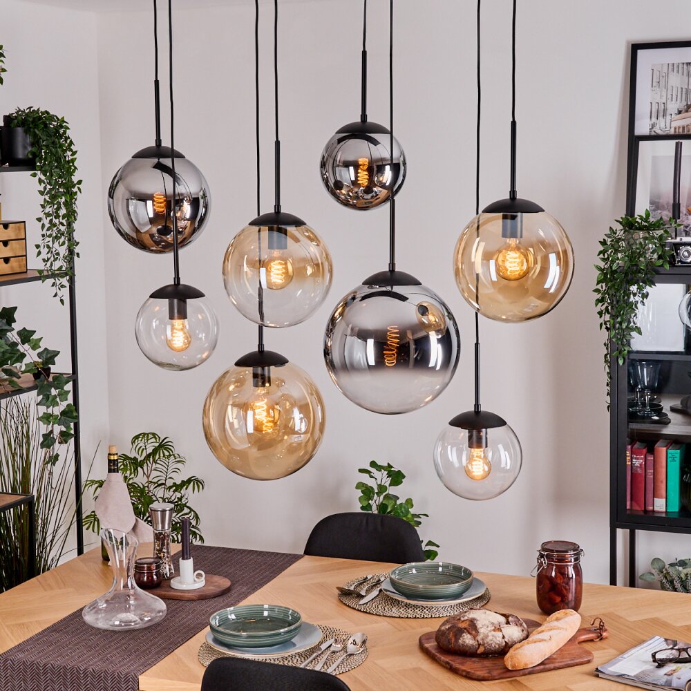 Gastor Suspension, Boule lumineuse, Suspension Ambre, Chrome, Clair, Fumé, 8 lumières main product photo