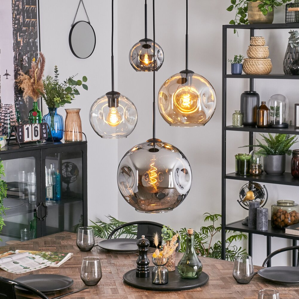 Ripoll Suspension, Boule lumineuse, Suspension grappe Ambre, Chrome, Clair, Fumé, 4 lumières main product photo