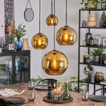 Koyoto Suspension, Boule lumineuse, Suspension grappe Or, 4 lumières