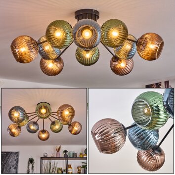 Koyoto Plafonnier, Boule lumineuse 85 cm Bleu, Vert, Cuivré, 10 lumières