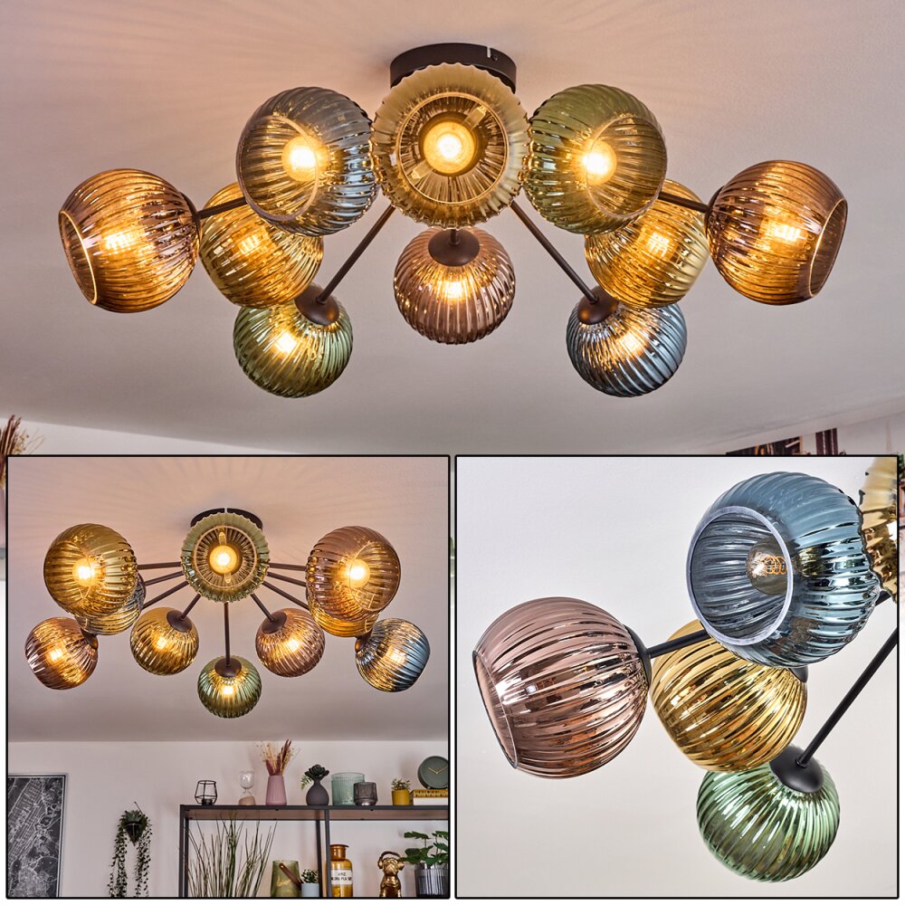 Koyoto Plafonnier, Boule lumineuse 85 cm Bleu, Or, Vert, Cuivré, 10 lumières main product photo