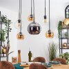 Koyoto Suspension, Boule lumineuse, Suspension Ambre, Chrome, Clair, Fumé, 6 lumières
