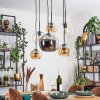 Koyoto Suspension, Boule lumineuse, Suspension Ambre, Chrome, Clair, Fumé, 6 lumières