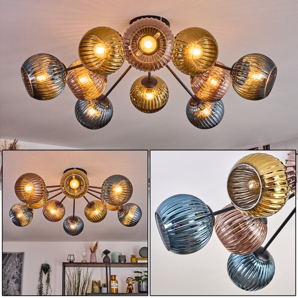 Koyoto Plafonnier, Boule lumineuse 85 cm Bleu, Or, Cuivré, 10 lumières main product photo
