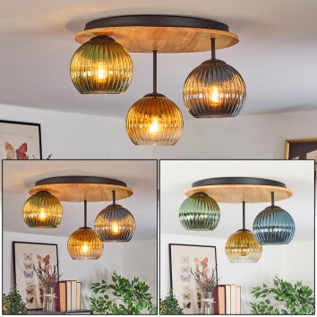 Koyoto Plafonnier, Boule lumineuse Écru, Noir, 3 lumières