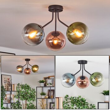 Gastor Plafonnier, Boule lumineuse Bleu, Vert, Clair, Cuivré, 3 lumières