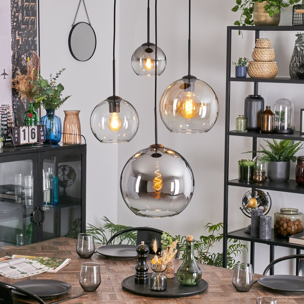 Koyoto Suspension, Boule lumineuse, Suspension grappe 35 cm Ambre, Chrome, Clair, Fumé, 4 lumières main product photo