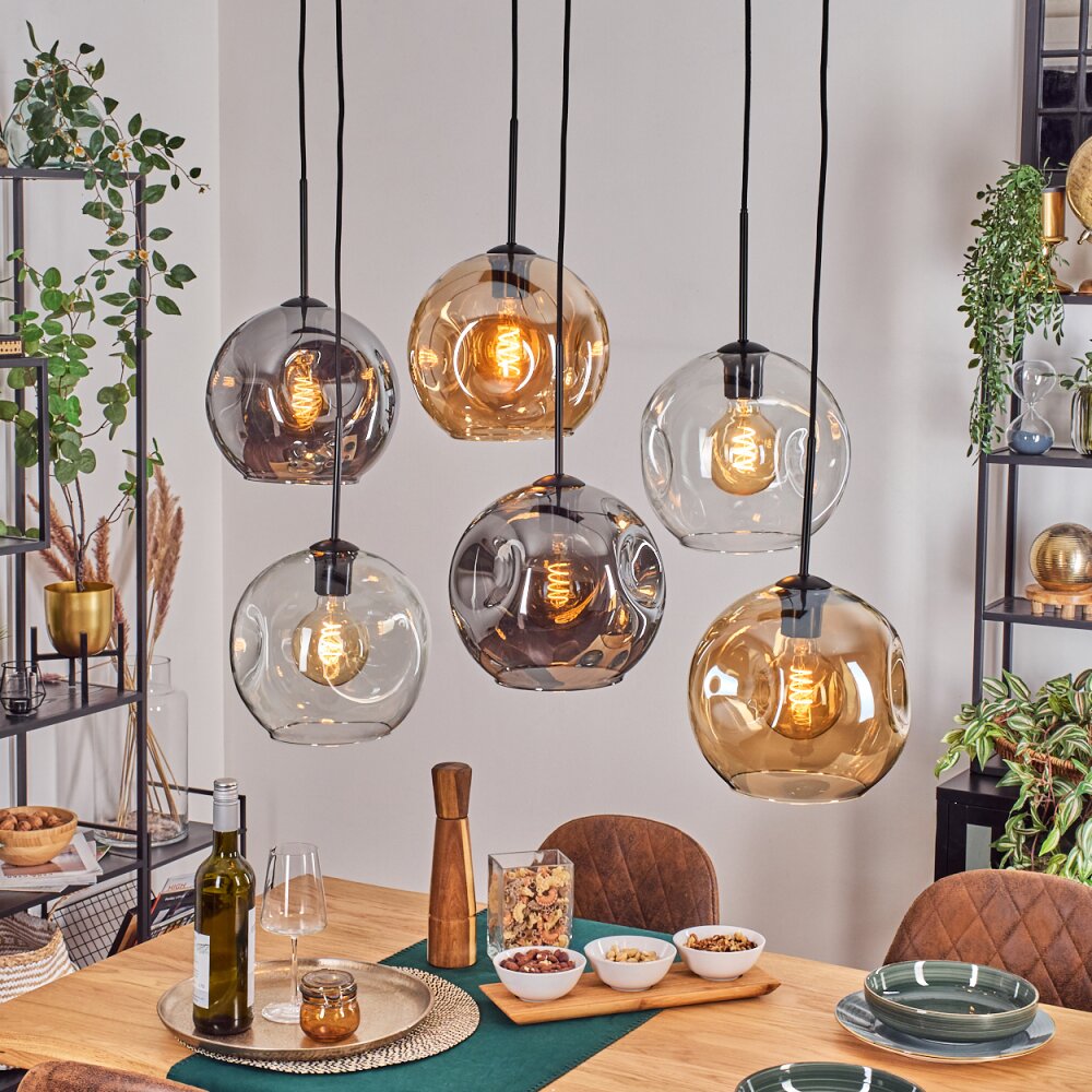 Ripoll Suspension, Boule lumineuse, Suspension Ambre, Clair, Fumé, 6 lumières main product photo