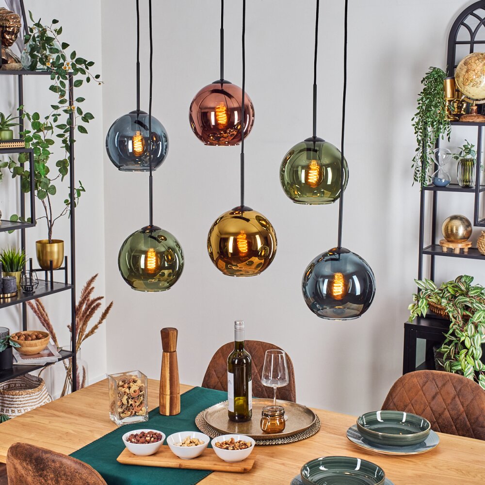 Koyoto Suspension, Boule lumineuse, Suspension Bleu, Or, Vert, Cuivré, 6 lumières main product photo