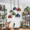 Koyoto Suspension, Boule lumineuse, Suspension Bleu, Vert, Clair, Cuivré, 6 lumières