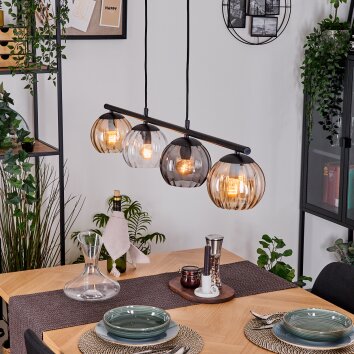 Koyoto Suspension, Boule lumineuse, Suspension Ambre, Clair, Fumé, 4 lumières