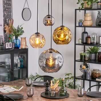 Ripoll Suspension, Boule lumineuse, Suspension grappe Ambre, Chrome, Or, Fumé, 4 lumières