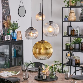 Koyoto Suspension, Boule lumineuse, Suspension grappe Ambre, Or, Clair, Fumé, 4 lumières