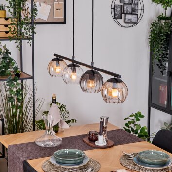 Koyoto Suspension, Boule lumineuse, Suspension Ambre, Clair, Fumé, 4 lumières