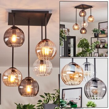 Koyoto Plafonnier, Boule lumineuse Ambre, Clair, Fumé, 5 lumières