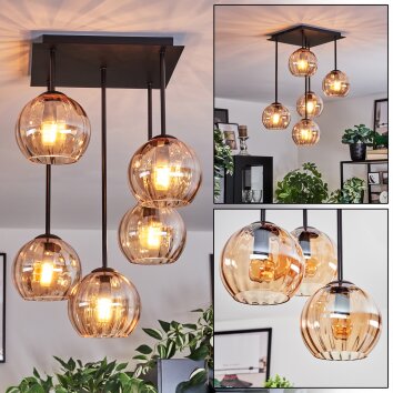 Koyoto Plafonnier, Boule lumineuse Ambre, 5 lumières