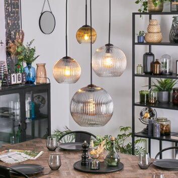 Koyoto Suspension, Boule lumineuse, Suspension grappe Ambre, Or, Clair, Fumé, 4 lumières