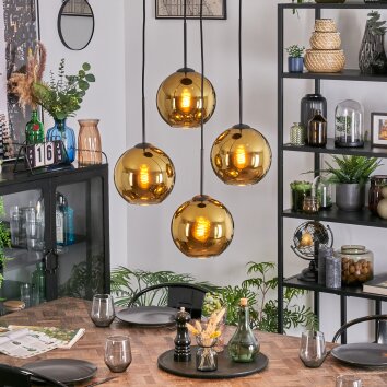 Koyoto Suspension, Boule lumineuse, Suspension grappe Or, 4 lumières