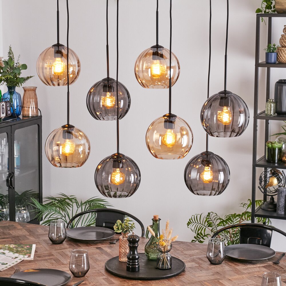 Koyoto Suspension, Boule lumineuse, Suspension Ambre, Fumé, 8 lumières main product photo