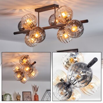 Koyoto Plafonnier, Boule lumineuse Ambre, Clair, Fumé, 8 lumières