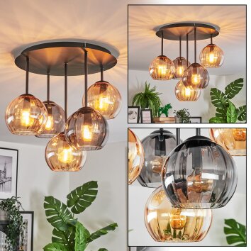 Koyoto Plafonnier, Boule lumineuse 33 cm Ambre, Fumé, 5 lumières