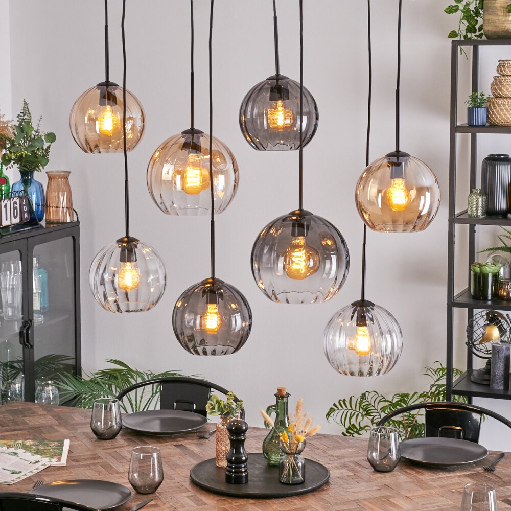 Koyoto Suspension, Boule lumineuse, Suspension Ambre, Clair, Fumé, 8 lumières main product photo