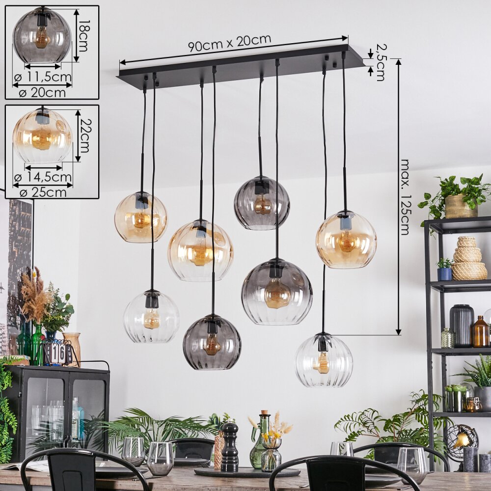 Koyoto Suspension, Boule lumineuse, Suspension Ambre, Clair, Fumé, 8 lumières