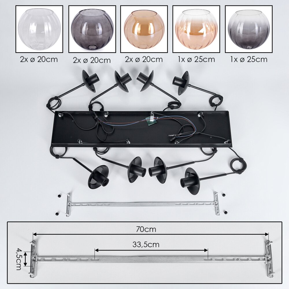 Koyoto Suspension, Boule lumineuse, Suspension Ambre, Clair, Fumé, 8 lumières