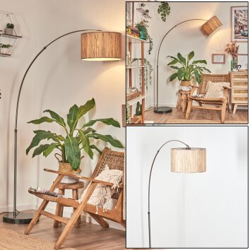 Bongal Lampadaire, Lampadaires arc Nickel mat, Noir, 1 lumière, Abat-jour en tissu