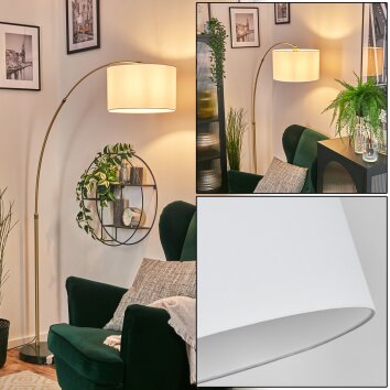 Bassagoda Lampadaire, Lampadaires arc Laiton, Noir, 1 lumière, Abat-jour en tissu