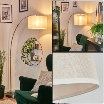 Bassagoda Lampadaire, Lampadaires arc Laiton, Noir, 1 lumière, Abat-jour en tissu