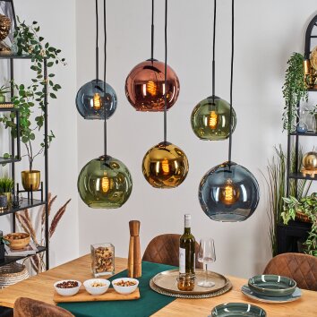 Koyoto Suspension, Boule lumineuse, Suspension Bleu, Or, Vert, Cuivré, 6 lumières Koyoto Suspension, Boule lumineuse, Suspension Bleu, Or, Vert, Cuivré, 6 lumières