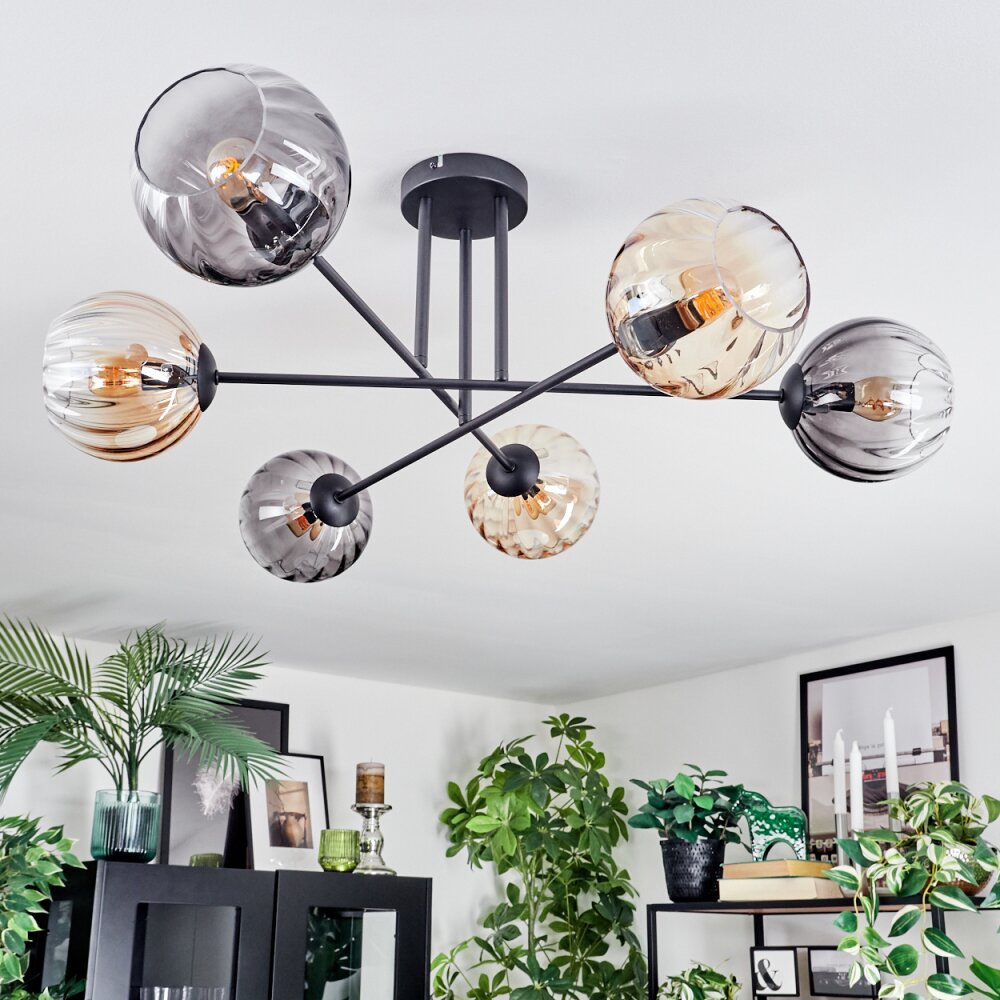 Koyoto Plafonnier, Boule lumineuse 78 cm Ambre, Clair, Fumé, 6 lumières