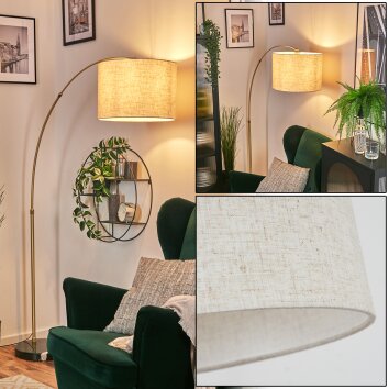 Bassagoda Lampadaire, Lampadaires arc Laiton, Noir, 1 lumière, Abat-jour en tissu