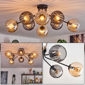 Koyoto Plafonnier, Boule lumineuse 85 cm Ambre, Fumé, 8 lumières Koyoto Plafonnier, Boule lumineuse 85 cm Ambre, Fumé, 8 lumières