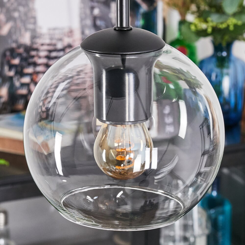 Koyoto Suspension, Boule lumineuse, Suspension grappe Ambre, Chrome, Clair, Fumé, 4 lumières
