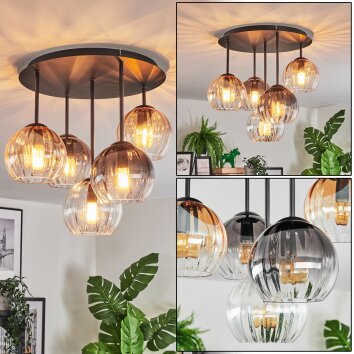 Koyoto Plafonnier, Boule lumineuse 45 cm Ambre, Clair, Fumé, 5 lumières