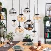 Gastor Suspension, Boule lumineuse, Suspension Ambre, Chrome, Clair, Fumé, 8 lumières