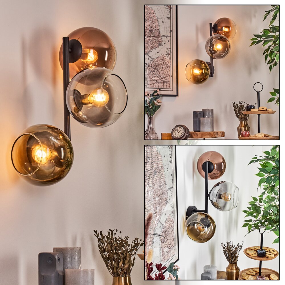 Koyoto Boule lumineuse, Applique murale Or, Clair, Cuivré, Fumé, 3 lumières main product photo