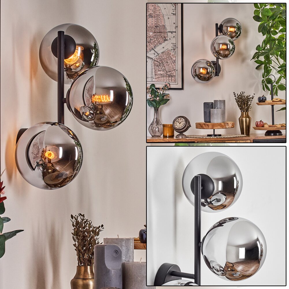 Gastor Boule lumineuse, Applique murale Chrome, Fumé, 3 lumières main product photo