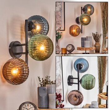 Koyoto Boule lumineuse, Applique murale Bleu, Vert, Cuivré, 3 lumières