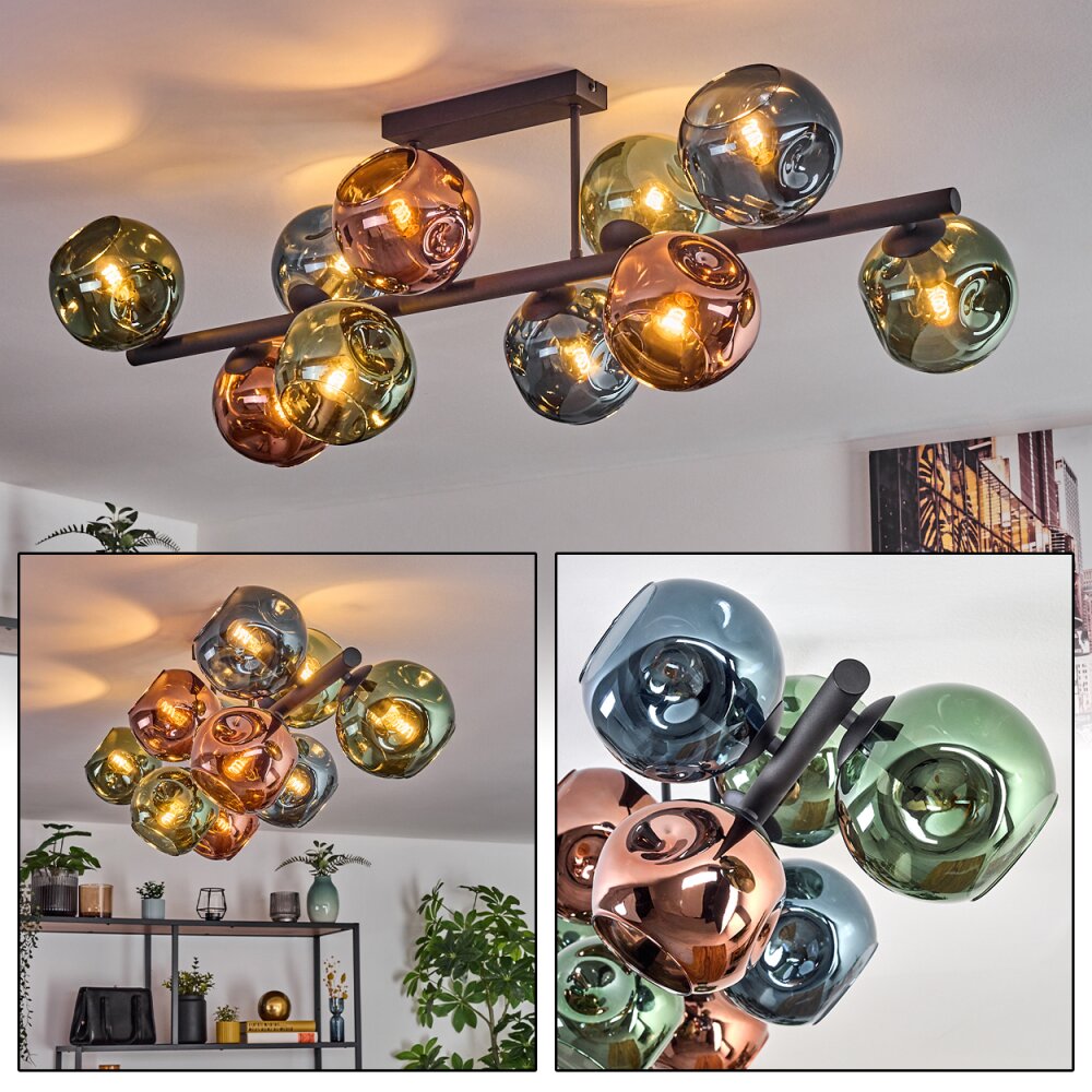 Ripoll Plafonnier, Boule lumineuse Bleu, Vert, Cuivré, 10 lumières main product photo
