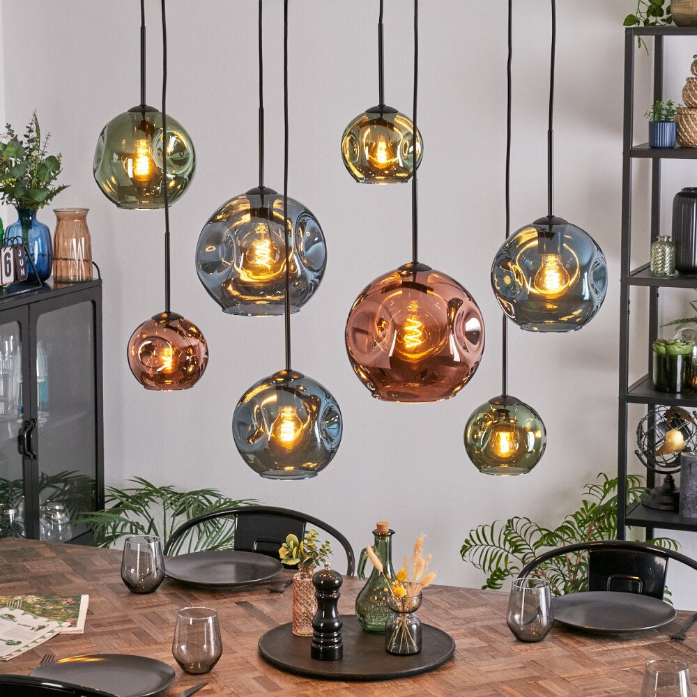 Ripoll Suspension, Boule lumineuse, Suspension Bleu, Vert, Cuivré, 8 lumières main product photo