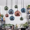 Ripoll Suspension, Boule lumineuse, Suspension Bleu, Vert, Cuivré, 8 lumières