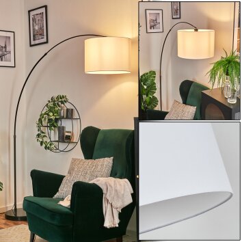 Bassagoda Lampadaire, Lampadaires arc Chrome, Noir, 1 lumière, Abat-jour en tissu