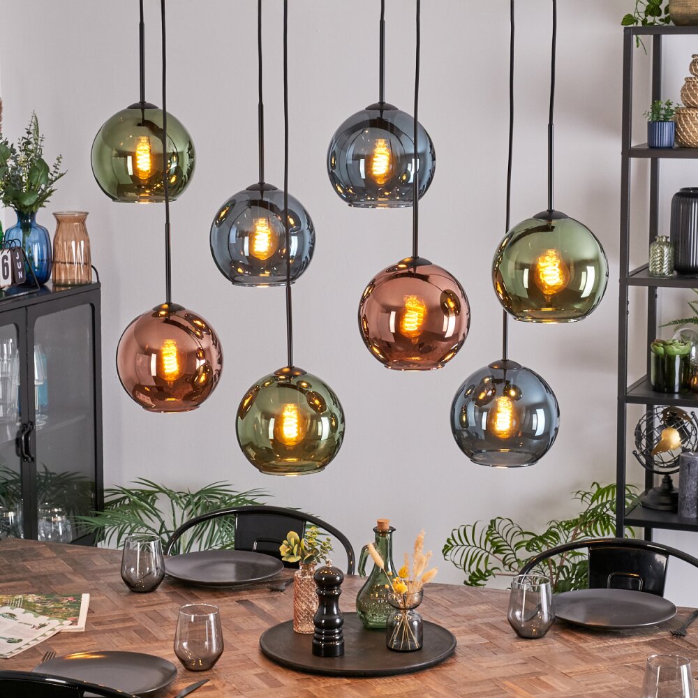 Koyoto Suspension, Boule lumineuse, Suspension Bleu, Vert, Cuivré, 8 lumières main product photo