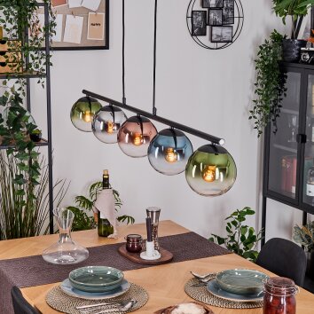 Gastor Suspension, Boule lumineuse, Suspension Bleu, Chrome, Vert, Clair, Cuivré, Fumé, 5 lumières