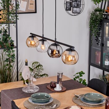 Koyoto Suspension, Boule lumineuse, Suspension Ambre, Chrome, Clair, Fumé, 4 lumières